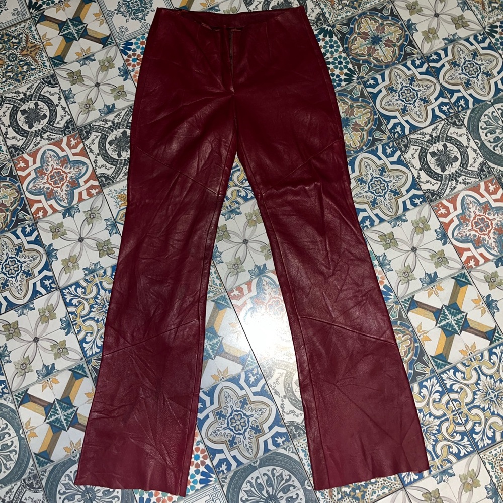 RED LEATHERS WITH BOOT CUT BOTTOM